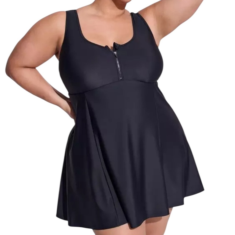 Torrid Black Wireless Zip Front Swim Dress with Short NEW